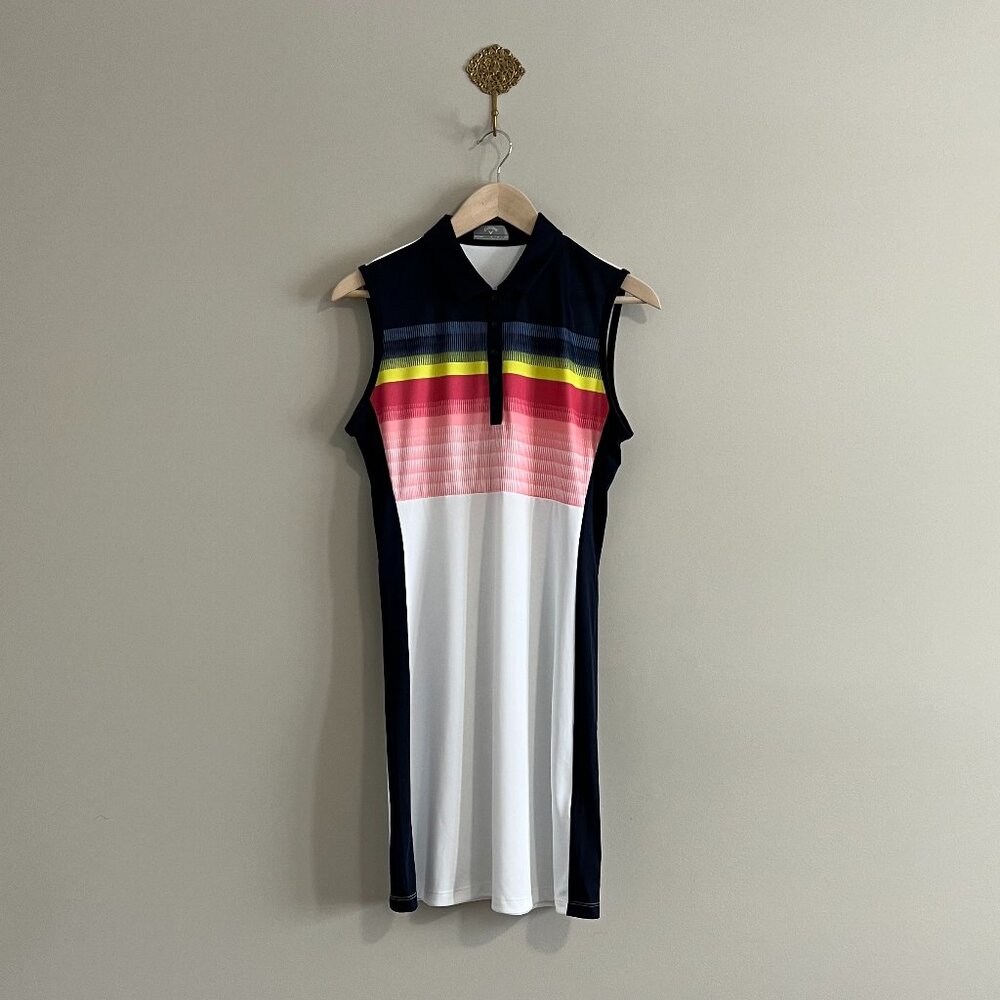 NWT Callaway Opti-Dri Golf Dress Medium UPF 50 White Stripe Sleeveless